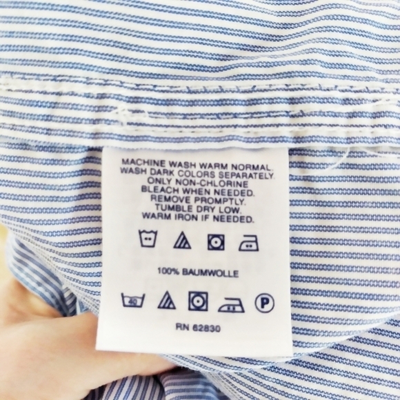 Lands' End Blue Micro Pinstripe Cotton Button Front Shirt Size Small - Picture 7 of 7